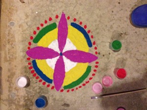 On Diwali, Nayantara Mukerji's family makes rangoli, a decoration made out of colored powder.